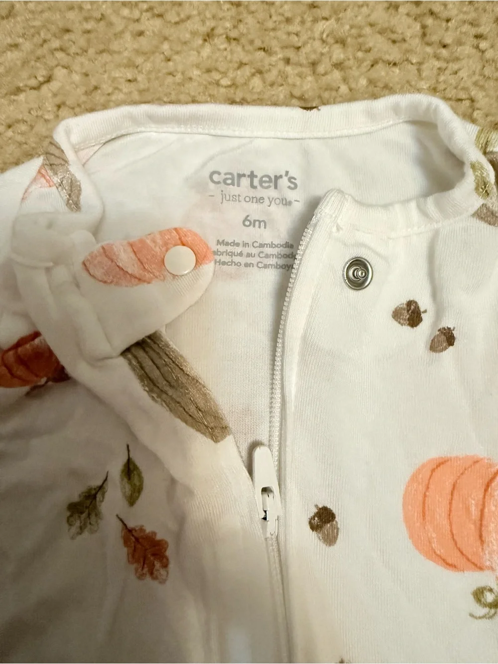 Carter's White Pumpkin Print Footed One-Piece